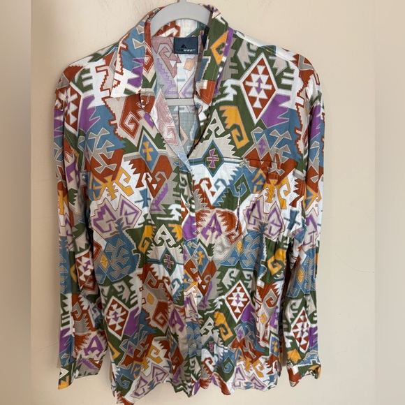 Liz West blouse button down 90s southwest roadhouse size M - Picture 1 of 6